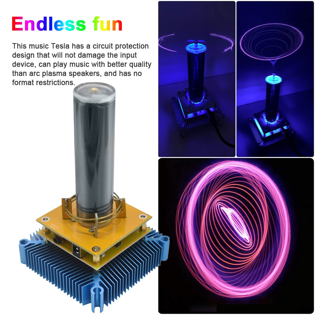 DC8-32V Music Tesla Coil US/EU Plug Arc Plasma Speaker Wireless Transmission Wireless Lighting for Science Education