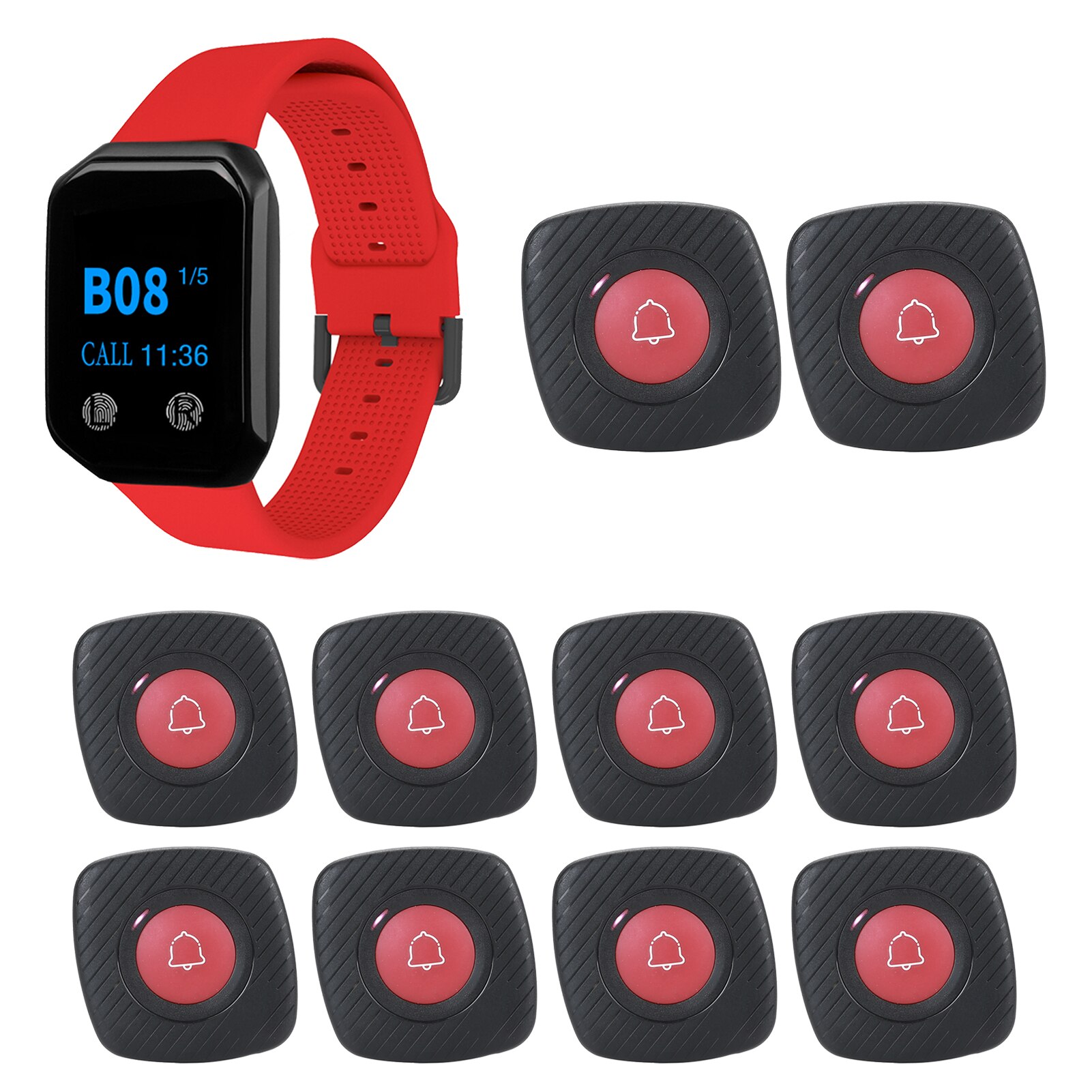 BYHUBYENG Wireless1 Call Waterproof Watches And10 pcs Buttons Sets Caregiver Waiter Pagering System Wrist Buzzer for Restaurant