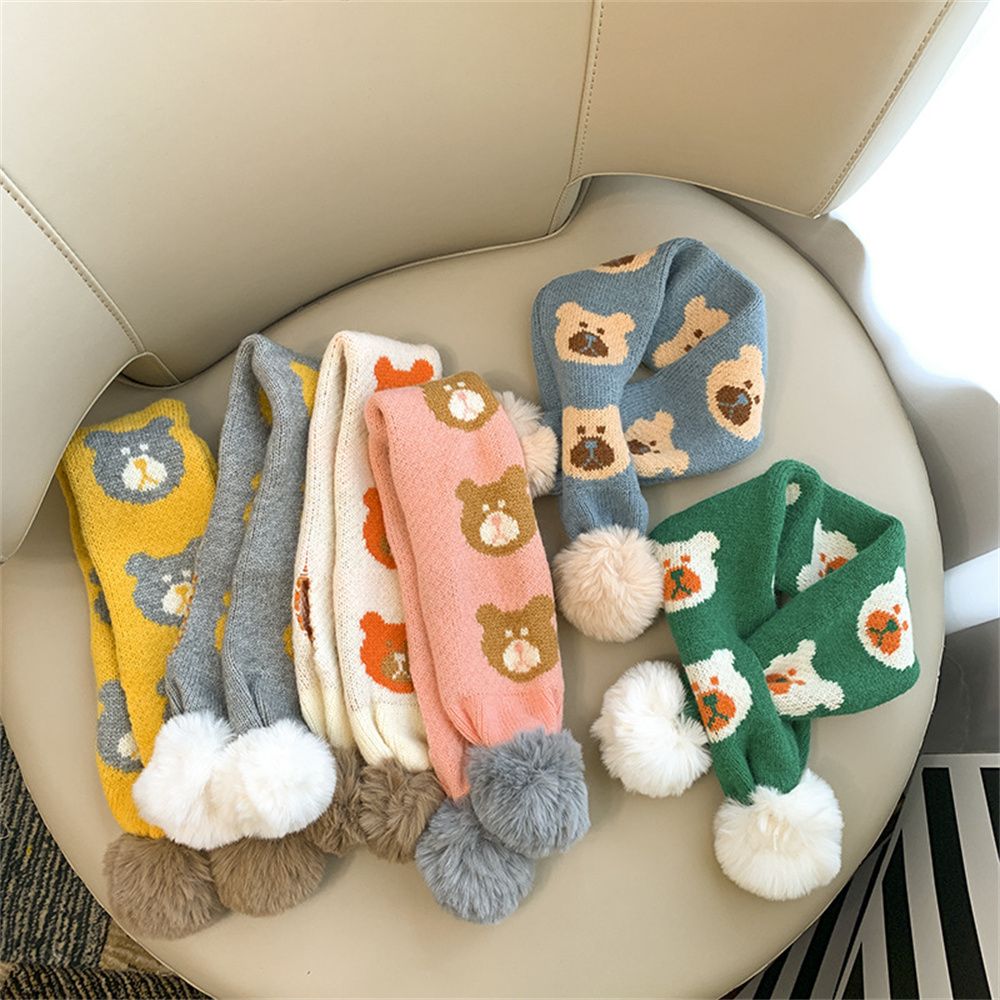 Boy Girl Knitted Warm Cross Children Bib Cute Bear Winter Scarf Winter Children Scarf Soft Thicken Bibs Baby Kids Scarf