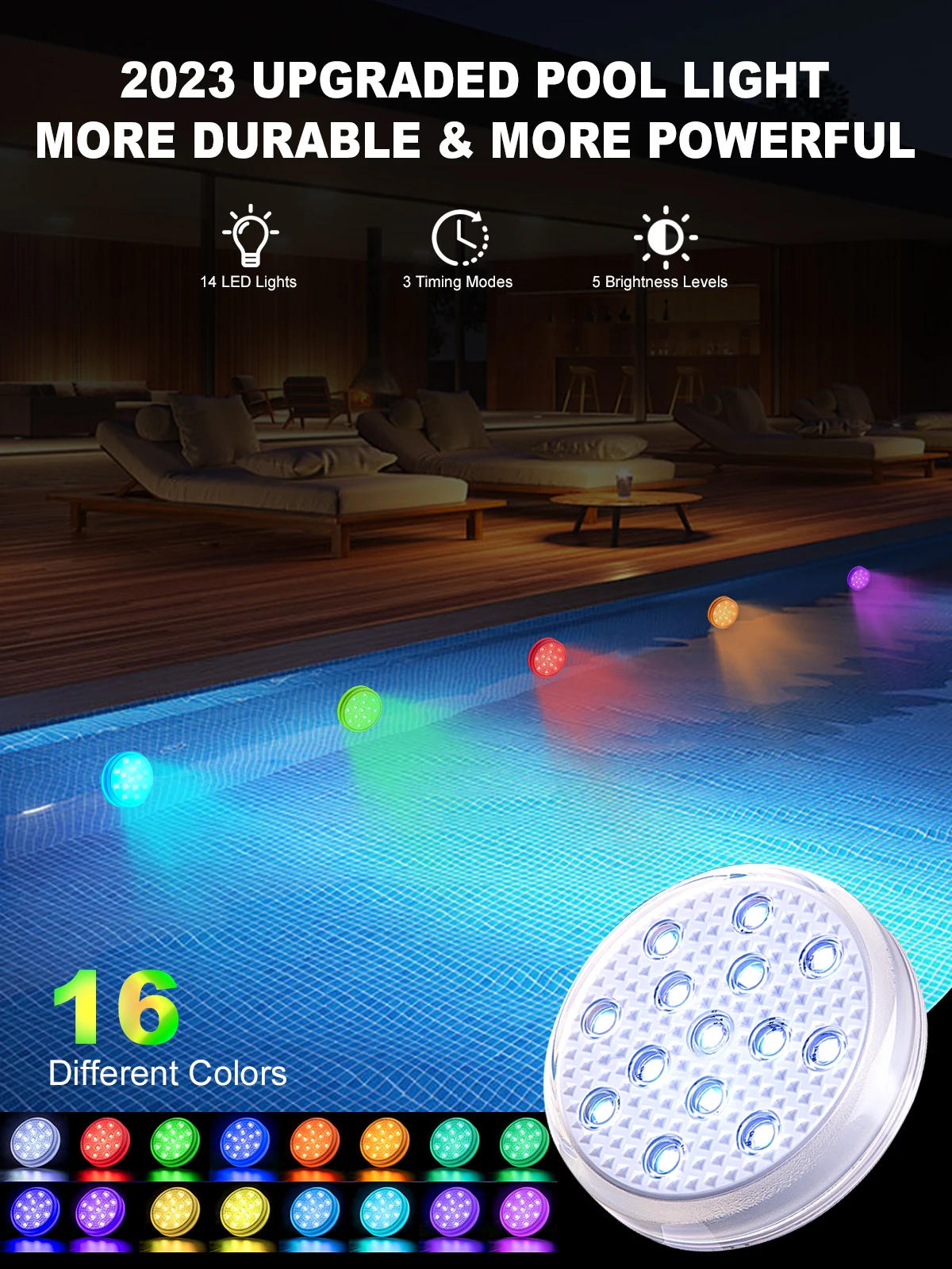 Rechargeable Underwater Submersible Pool Lights with Remote IP68 Waterproof Color Changing Led