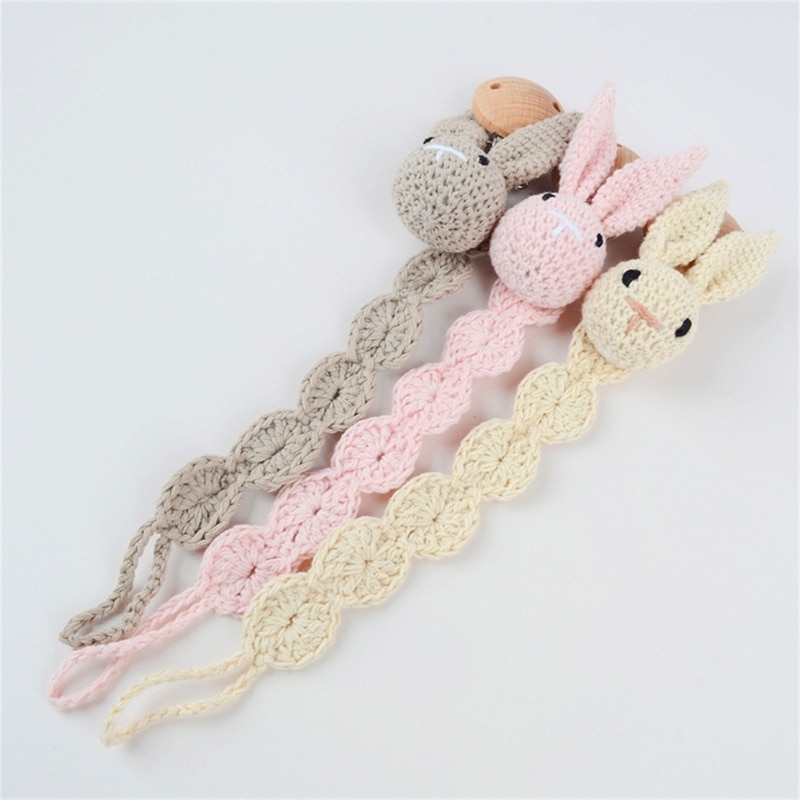 Baby Pacifier Clip Rabbit with Long Ears Dummy Clip Pacifier Holder Baby Boy Girl Teething Beads Soothie Binky Clip Teether Toy