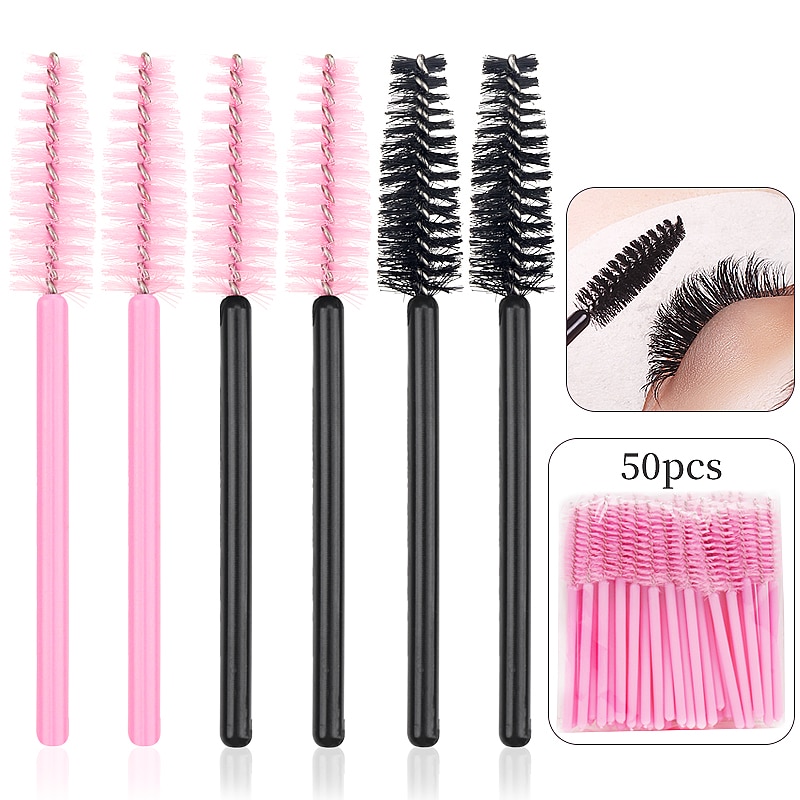50 Pcs Disposable Mini Short Eyelash Brushes Tools Eyebrow Brush Mascara Wands Applicator Makeup Comb Lash Extension Supplies