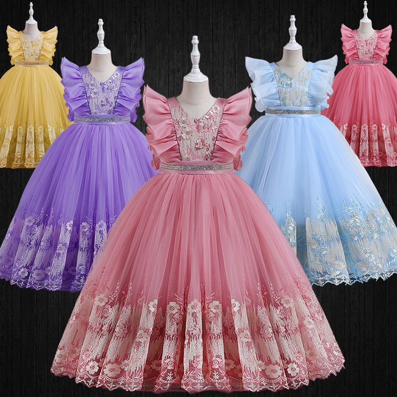 2023 Young Girl Formal Occasion Princess Wedding Bridesmaid Dresses Children Pageant Host Graduation Ceremony Stage Walk Costume