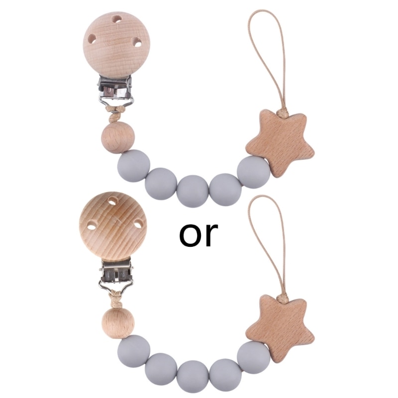Pacifier Clips Baby Girl Pacifier Holders Silicone Clip with Teething Beads Soother Chains Nipple Holder