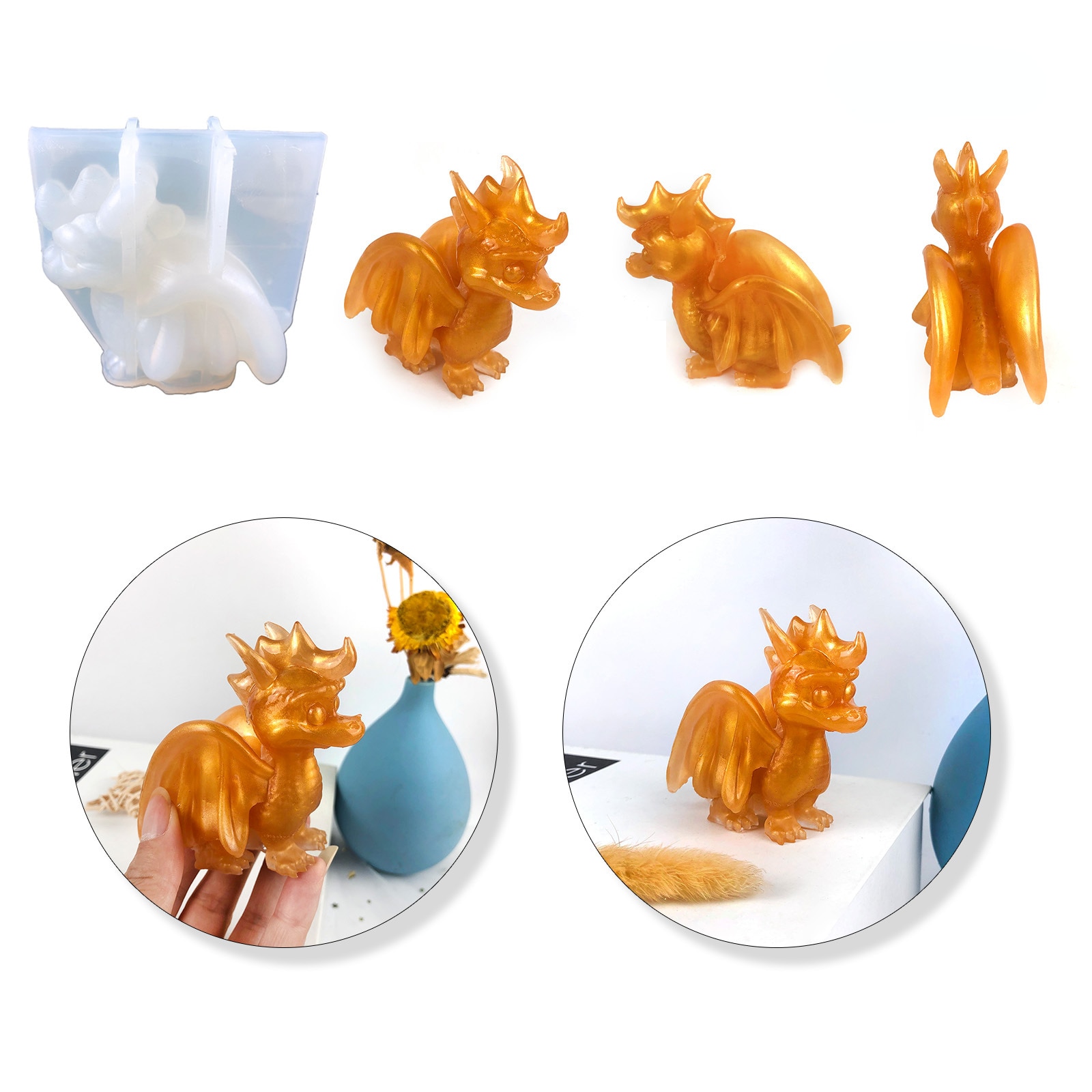 Small Flying Dragon Ornaments Epoxy Resin Mold DIY Home Living Room Desktop Decoration 3D Flying Dragon Silicone Mold