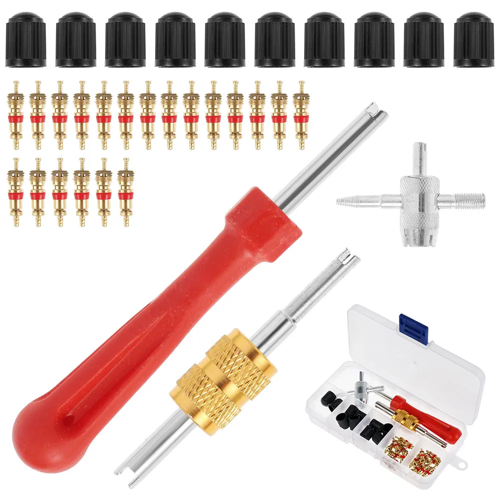 33Pcs Tire Valve Stem Puller Tools Set Snap-in Valve Stems 20 Valve Cores Repair Tools for Car Truck