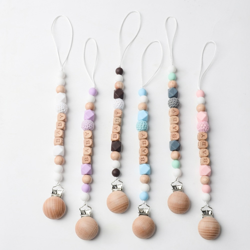 Soother Handmade Gold Letter Chew Gift Chain Toy Letter Beads Holder Pacifier Clip Anti-lost Chain