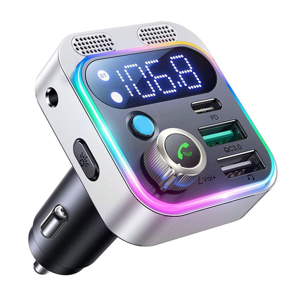 2023 Bluetooth 5.3 FM Transmitter For Car, Stronger Dual Mics Deep Bass Sound, 48W PD&QC3.0 Car Charger Bluetooth Adapter O6