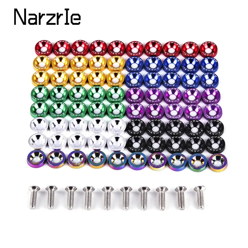 10pcs Car Modified Hex Fasteners Fender Washer Bumper Engine Concave Screws Aluminum JDM Fender