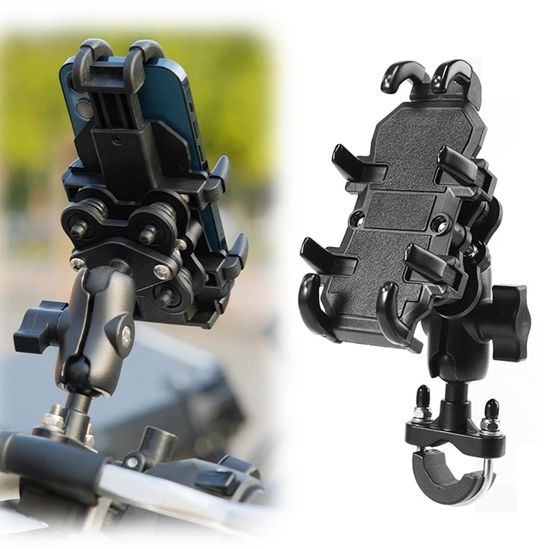 Motorcycle Phone Holder W/ Shock Absorber Bike Handlebar Rearview Mirror Mount GPS Clip for 4.7-7.1