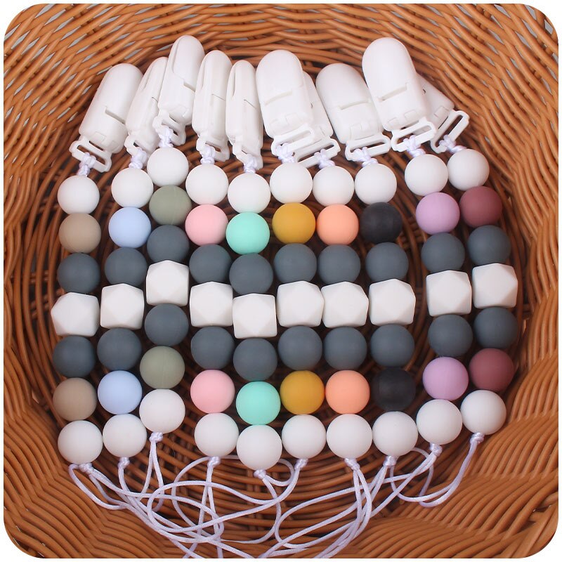 Baby Pacifier Clip Chain Personalized Name Dummy Holder For Nipples Clips Silicone Teething Beads Todder Birthday Shower Gift