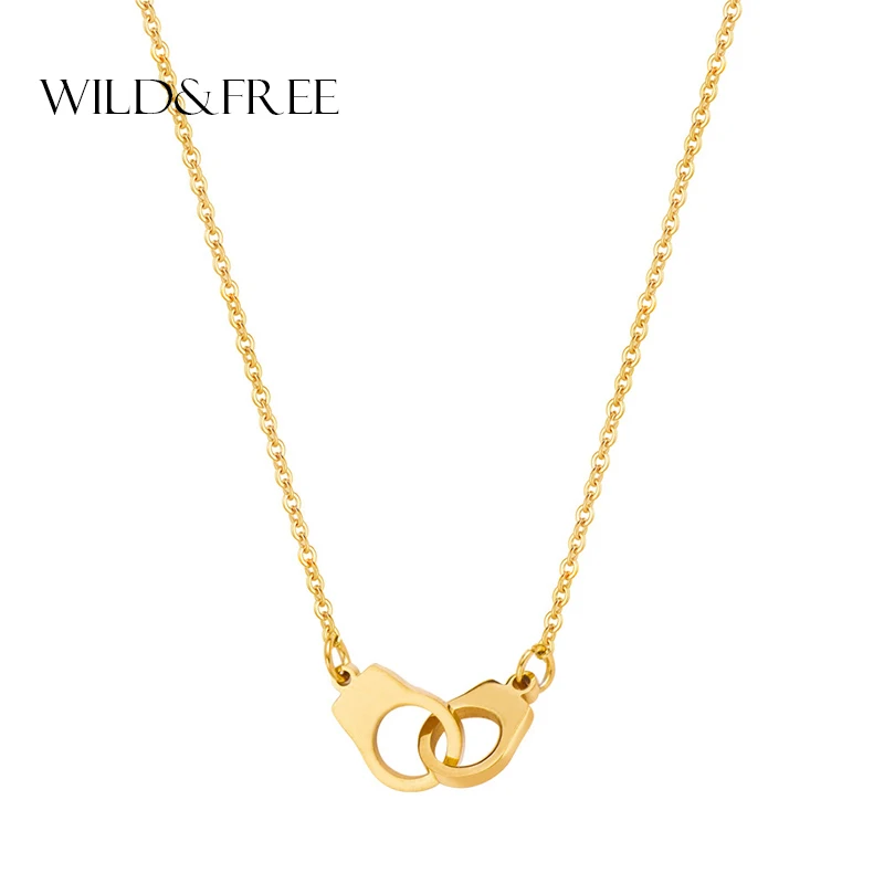Hot Sale Stainless Steel Mini Handcuff Pendant Necklace Gold Plated Short Chain Lover Necklace For