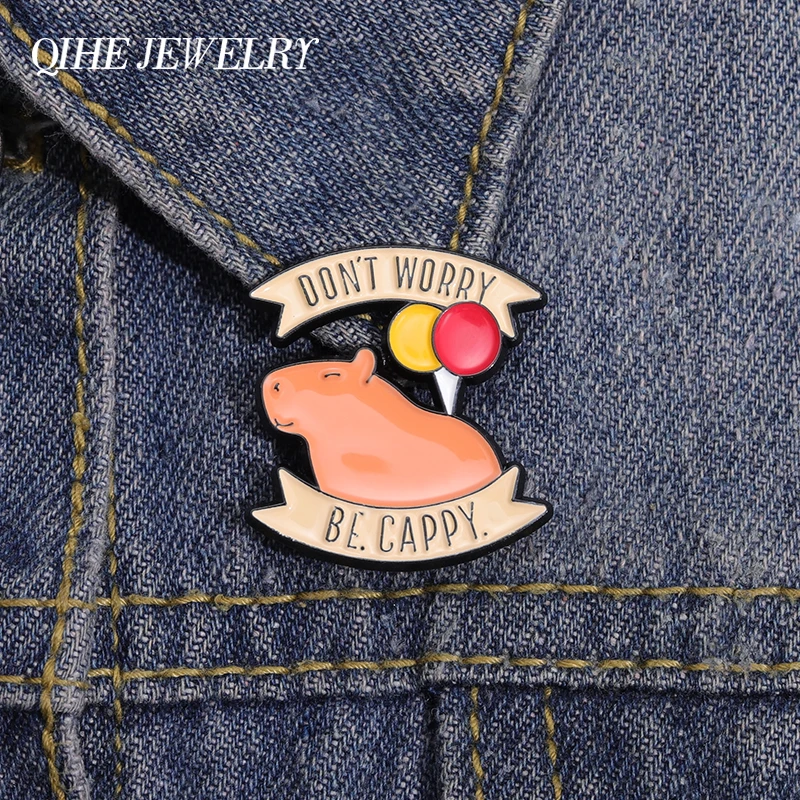 Don't Worry Be Cappy Enamel Pins Badge Brooch Lovely Animals Cartoon Capybara Lapel Wholesale