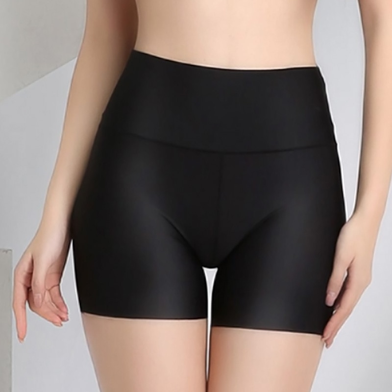 Summer Ice Silk Breathable Safety Short Pants Female Pure Color Seamless High Waist Hip Lift Elastic Slimming Shorts Underwear