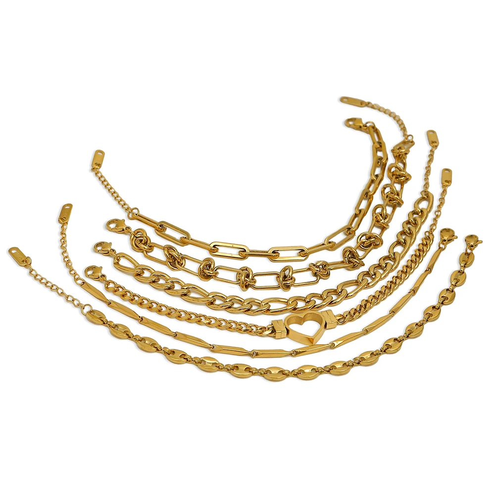 WILD & FREE Trendy Stainless Steel Chains Bracelets for Women Vintage Punk Classic 18K Gold Plated