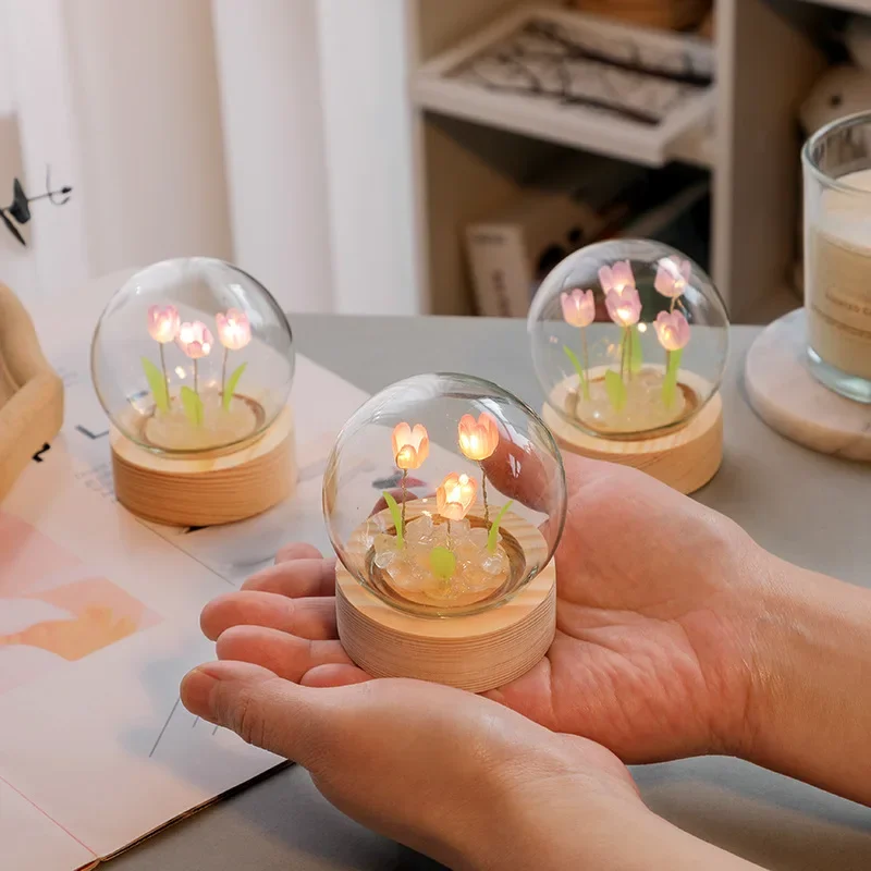 Mini Tulip Night Light Handmade DIY Materials Cute Home Decoration Ornament Birthday Gift For Girl