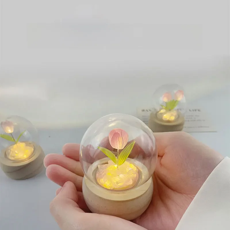 Mini Tulip Night Light Handmade DIY Material Cute Atmosphere Lamp Home Decor Birthday Gift For Girls