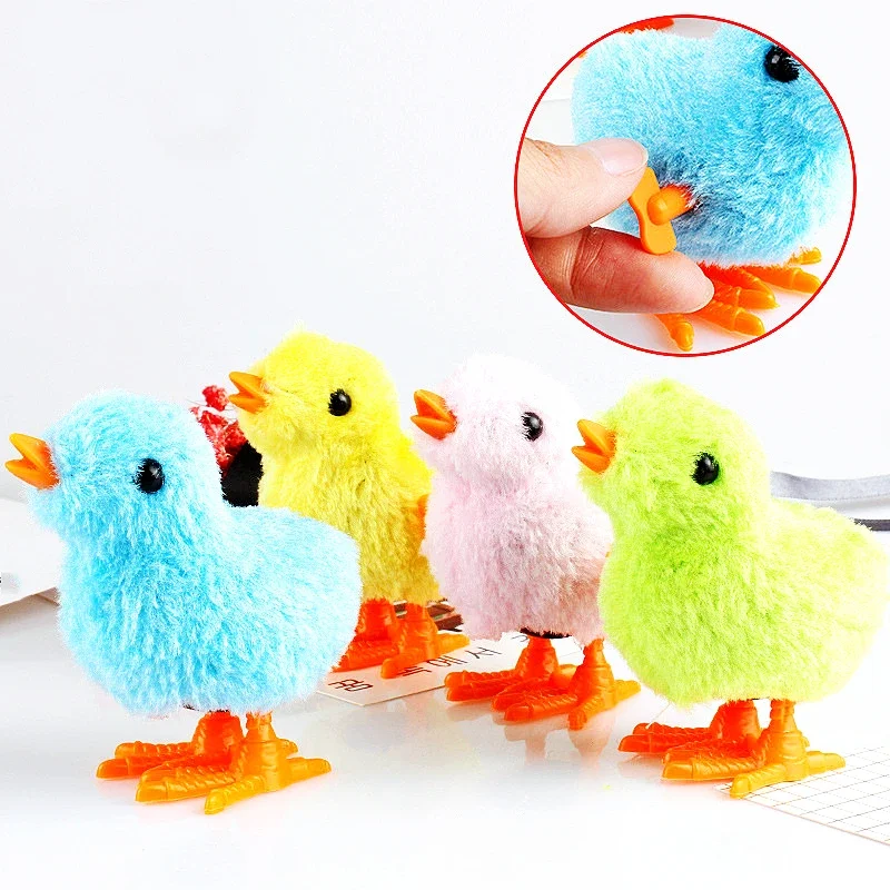 3PCS Fun Clockwork Plush Jumping Chick Toys Kids Baby Shower Birthday Favors Halloween Easter