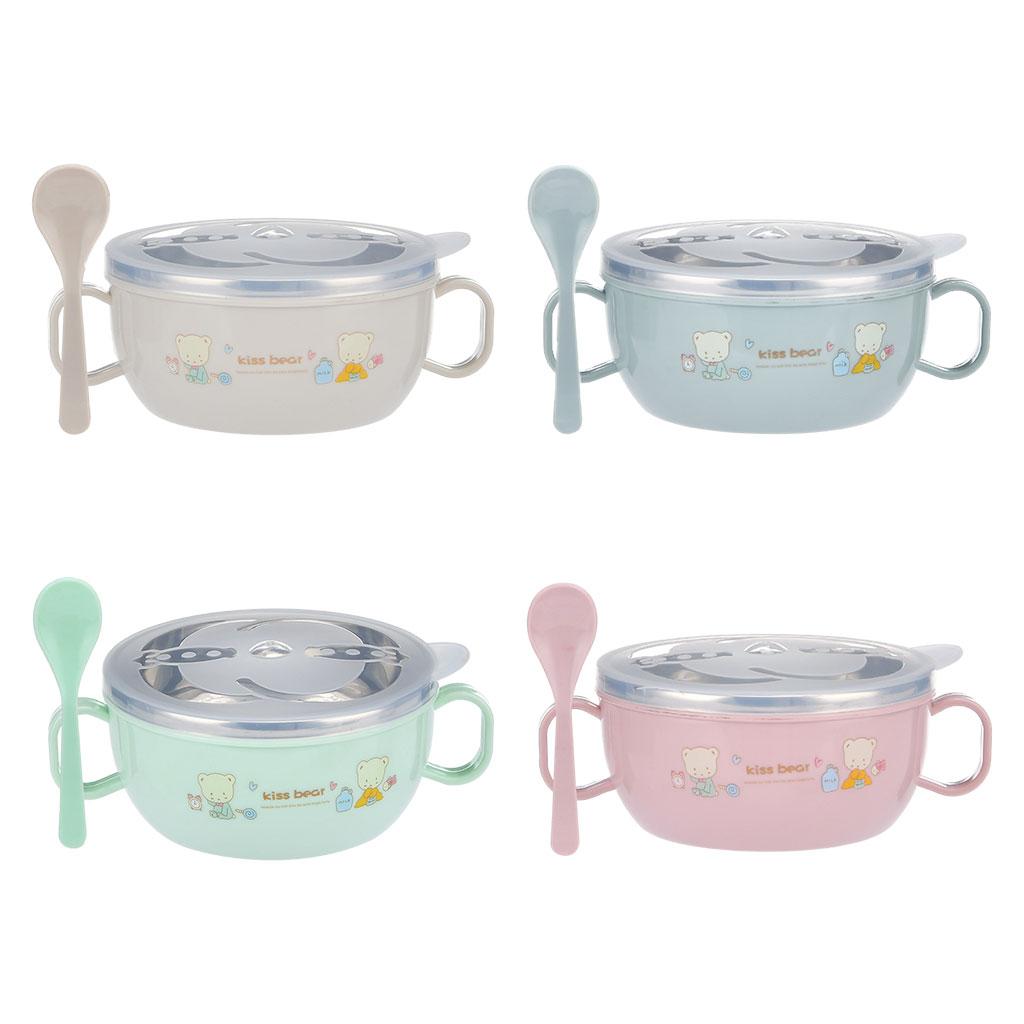 Stainless Steel , Children Cartoon Insulated Bowl Spoon Set, Anti-crockery