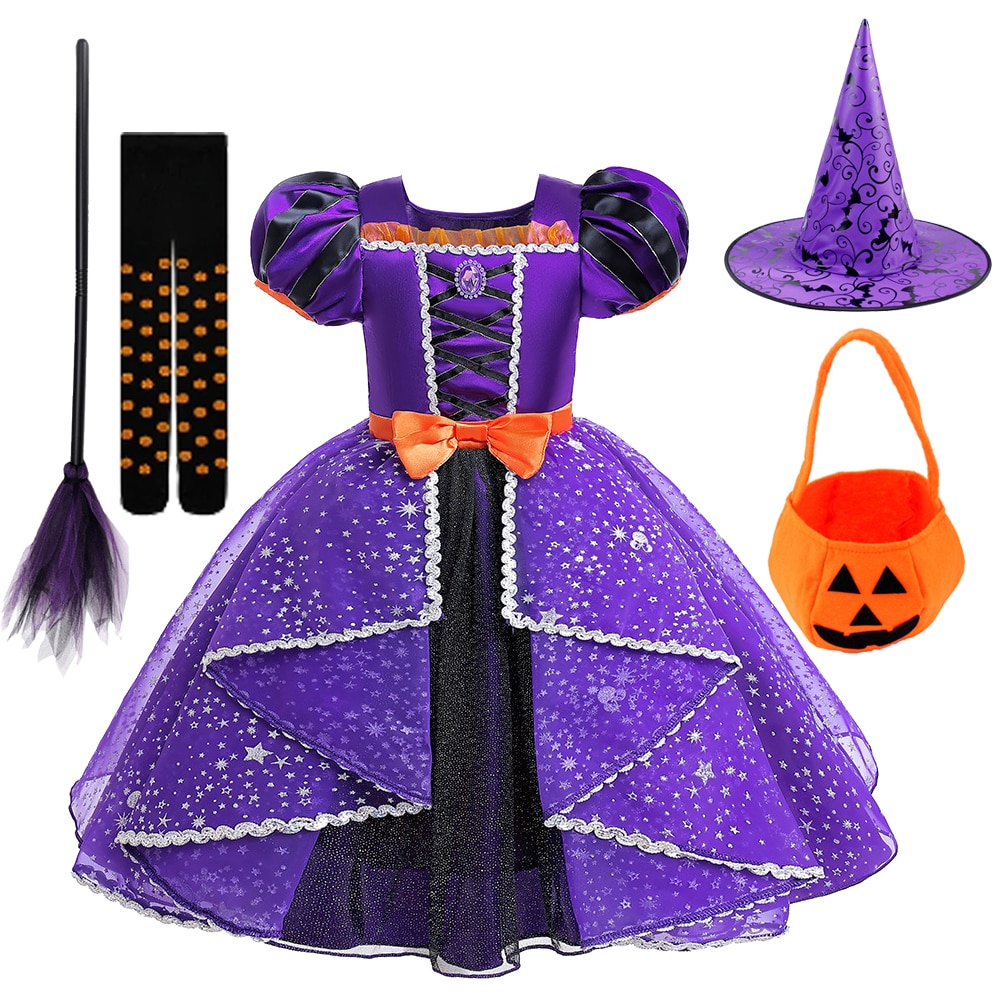 New Girls Fancy Pumpkin Halloween Dress Kids Cosplay Bat Witch Costume Festival Carnival Party Ball Gown Children Princess Dress