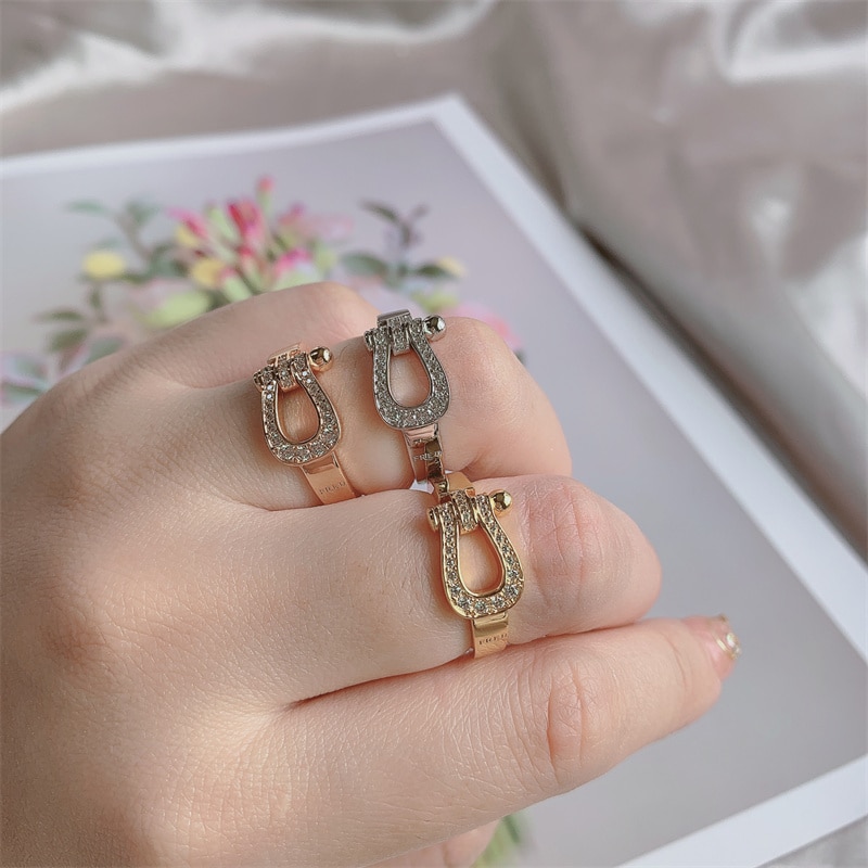 U Shaped Horseshoe Ring French Luxury Jewelry 925 Silver High Quality 1:1 LOGO Charm Women Wedding Gift Wholesale Free Shipping