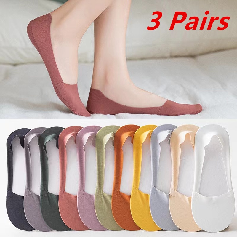 3 Pairs Women Socks High Quality Matching Casual Socks Summer Thin Cotton Bottom Non-slip Invisible Low Short Socks Breathable