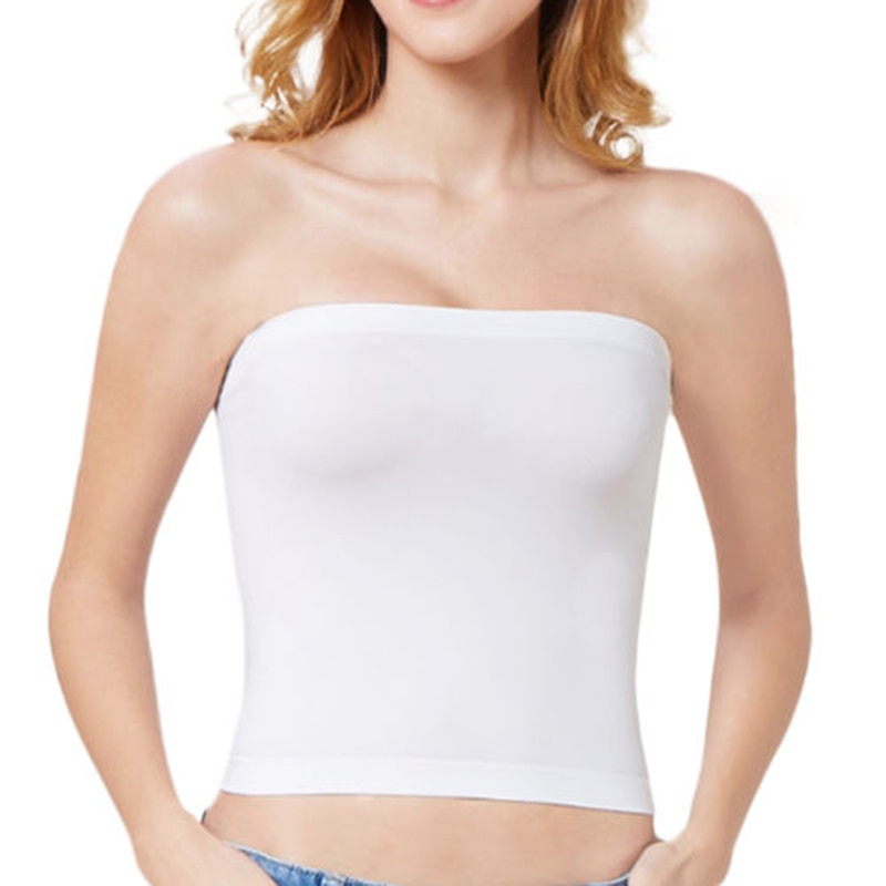Women Strapless Boob Tube Top Bandeau Bra Cover Solid Underwear Tank Tops Ladies Slim Elastic Intimates Black White Color