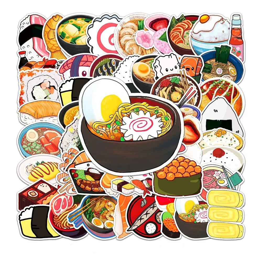 50PCS Cartoon Japanese Food Graffiti Waterproof Stickers Creative Trendy Fridge Guitar Skateboard