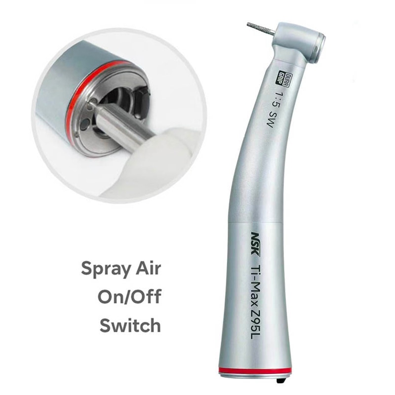 NSK Ti Max X95L Z95L Mini Head 1:5 Dental Contra Angle Handpiece Push Button Increase Speed Handpiece Inner Water Spray Red Ring