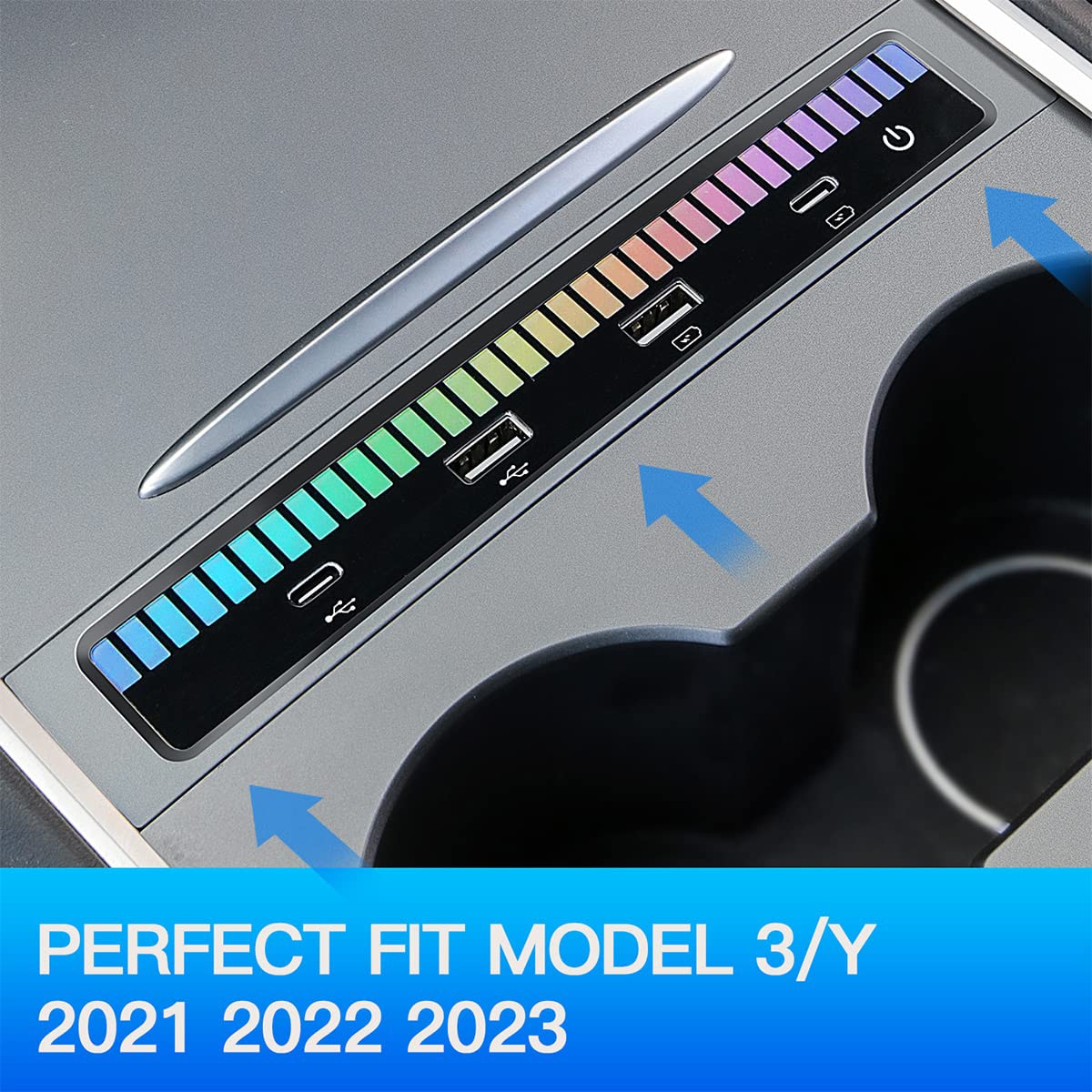 For Tesla USB HUB 4 In 1 Adapter With Ambient Led Light For Model 3 Model Y 2021-2023 Center Console Adapter Tesla Accessories