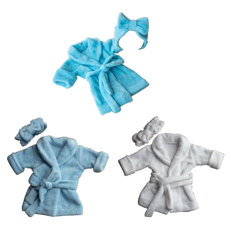 Baby Photo Clothes Flannel Costume Bow Headwrap Newborn Bath Robe Photo Clothing