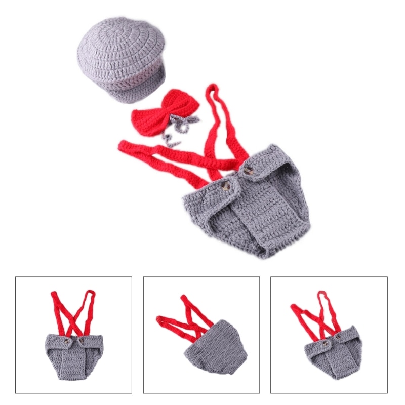 Newborn Photography Props uspender Hat Trousers Bowknot set Baby Photo Accessories Clothing Props for 0-3 Months