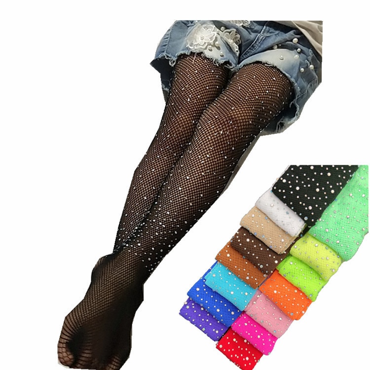 New fashion summer Kids Girls Mesh Fishnet Net Pantyhose Sequins Rhinestone Stockings Baby child Hollowed out Tights Fishnets
