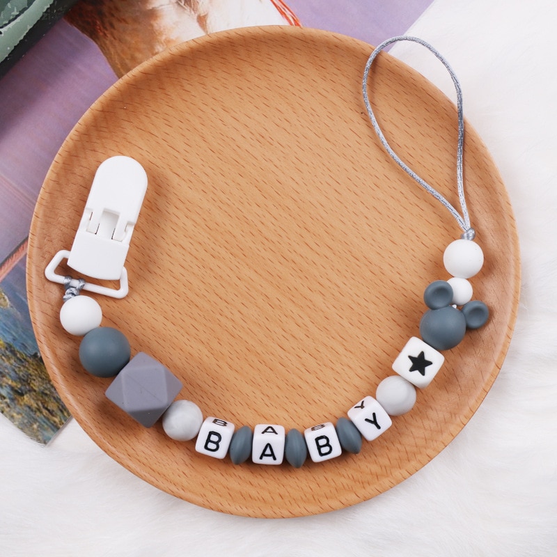 Baby Pacifier Clips Personalized Name Cartoon Dummy Nipples Holder Clip Chain Teething Toys Pacifiers Infant Feeding Accessories