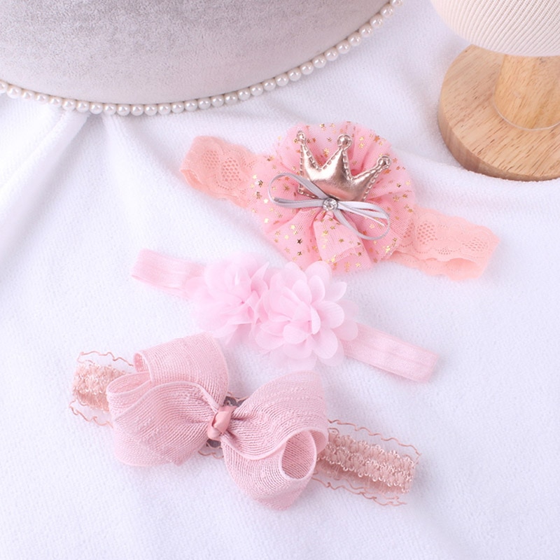 3Pcs/set Lace Bow Baby Headband Turban Korean Flower Crown Hair Bands for Girls Pink Princess Headwear Kids Hair Accessories