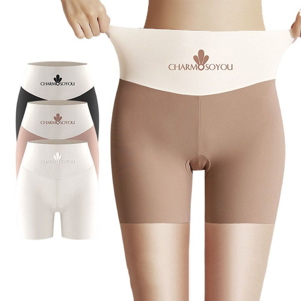 Simple Safety Short Pants Comfortable High Waist Ice Silk Boxer Elastic Solid Color Hip Lift Underwear