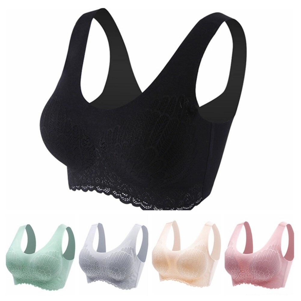 Plus Size Sport Running Bras Women Padded Bra Seamless Sexy Lace Brassiere Push Up Bralette Yoga Tank Top Vest Bra Underwear