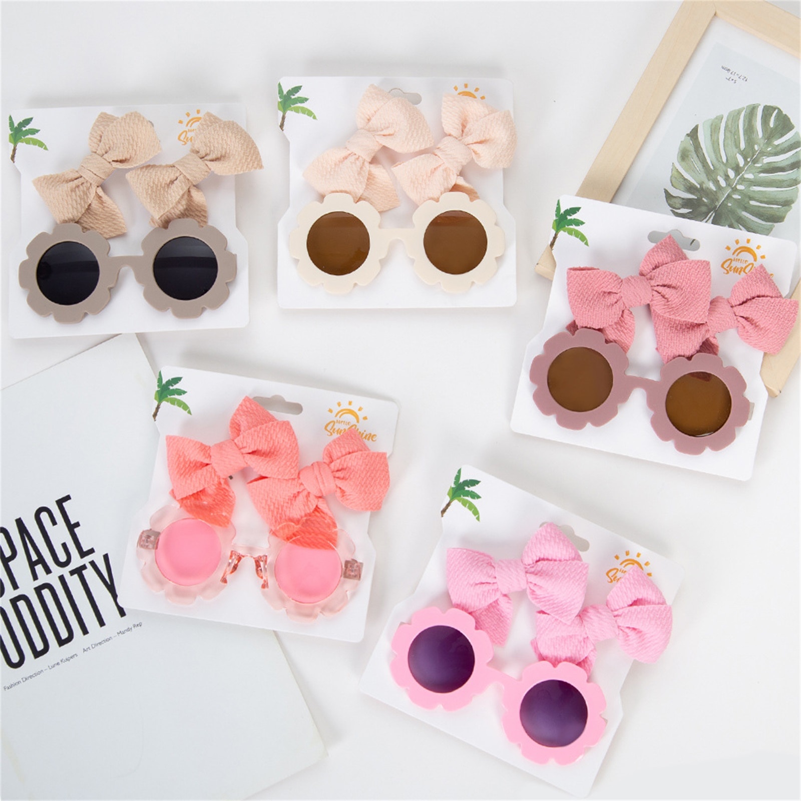 Bmnmsl Kids Sunglasses and Hair Clips Lightweight Sunflower Sun Protection Glasses for Toddler Girl Outdoor Beach Holiday