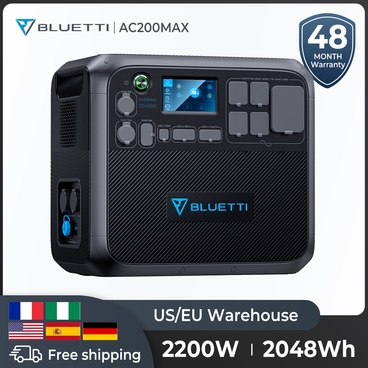 Bluetti AC200MAX 2048Wh 2200W Portable Power Station Home Use Charging station Solar Generator For Home for Home Outdoor Camping