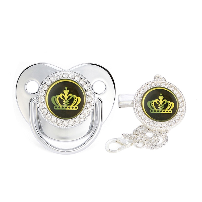 Multiple Colors Luxury Crown Bear Bling Baby Pacifier with Chain Clip Newborn BPA Free Bling Dummy Soother Chupeta 0-12 Months
