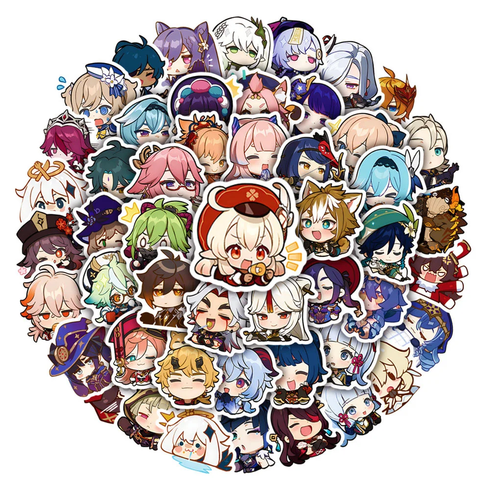 50PCS Cartoon Animation Genshin Impact Game Personalized Creative Stickers Computer Guitar  Car