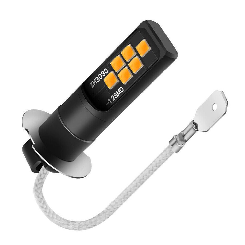 2pcs Amber H3 LED Fog Light Bulb With 12pcs 3030 SMD Car Fog Light High Super Bright DRL Driving Lamp DC/AC12V Standard Plug