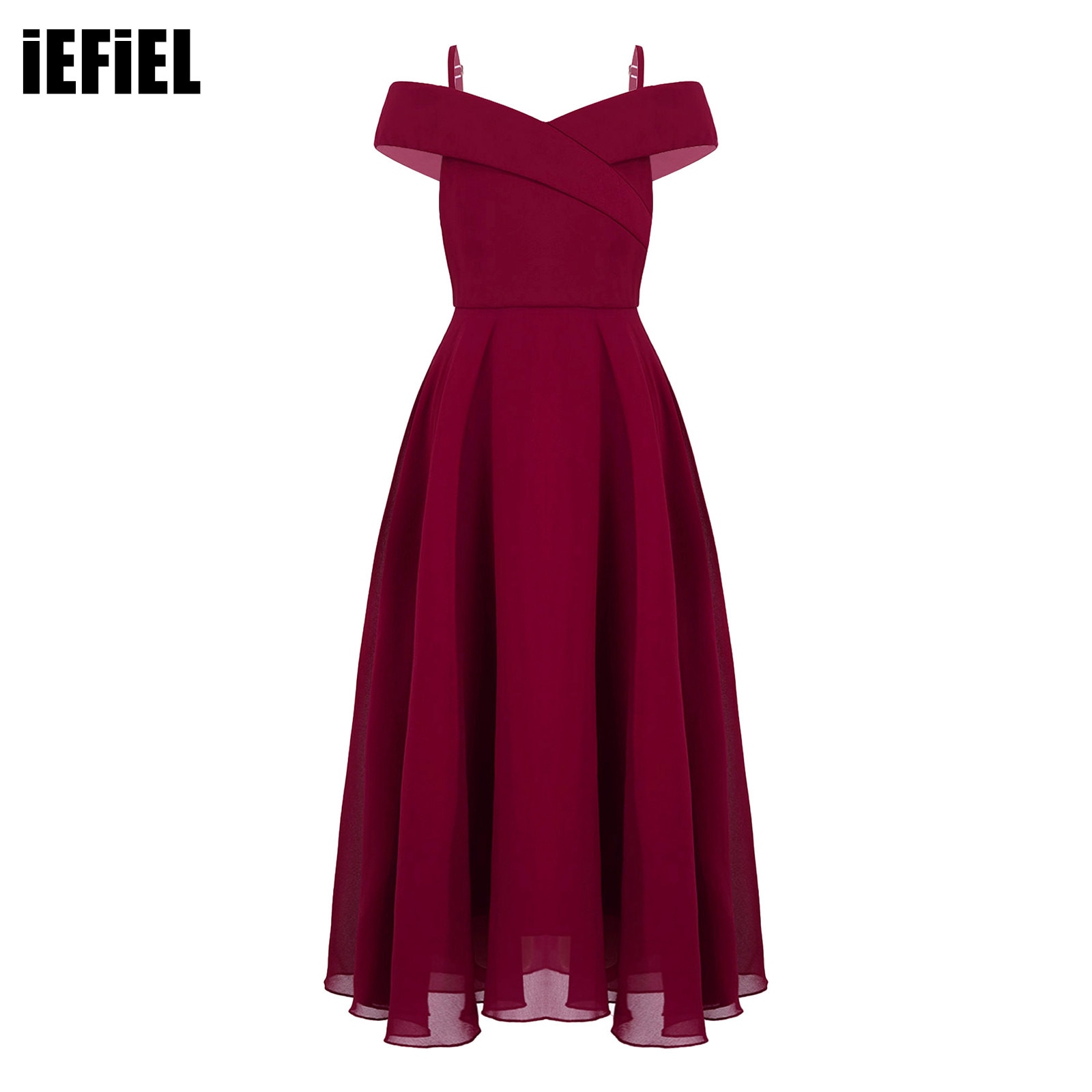 Elegant Chiffon Party Dress Kids Girls Off-the-Shoulder Adjustable Spaghetti Strap A-Line Floor Length Dress for Evening Wedding