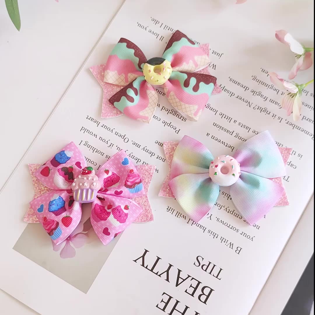 Children Rainbow Donut Bowknot Hairpin Kids Cute Sweet Princess Bowknot Elastic Headband Hair Accessories For Girls Headwear
