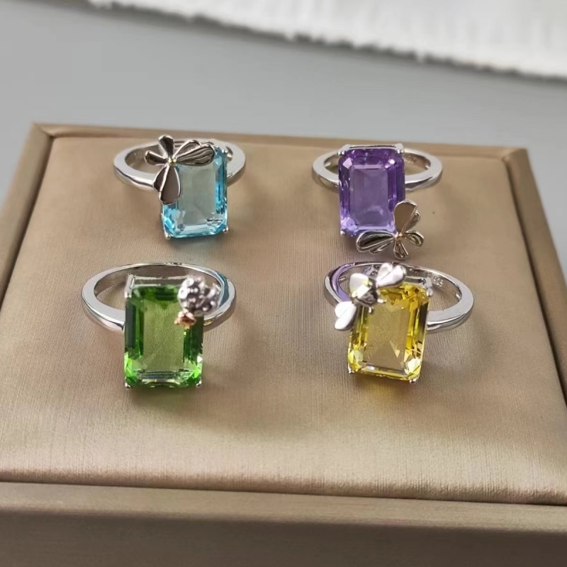 European and American New Ladybug Butterfly Gem Ring 925 Silver Plated Light Luxury Women's Fashion Brand Jewelry Gift