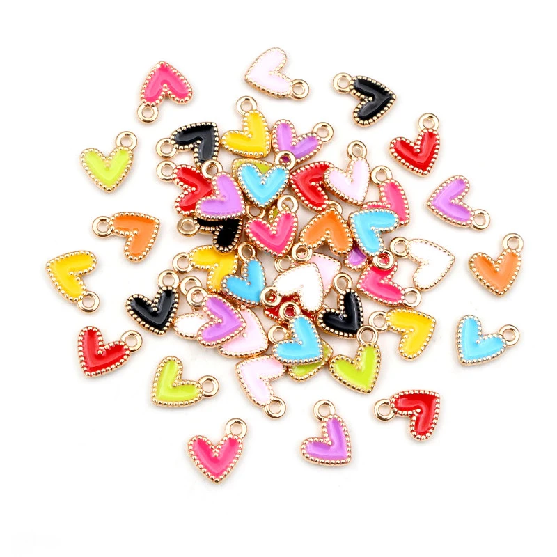 50Pcs 9x10mm Small Colorful Alloy Heart Charms Cute Love Pendants For DIY Bracelet Necklaces Jewelry