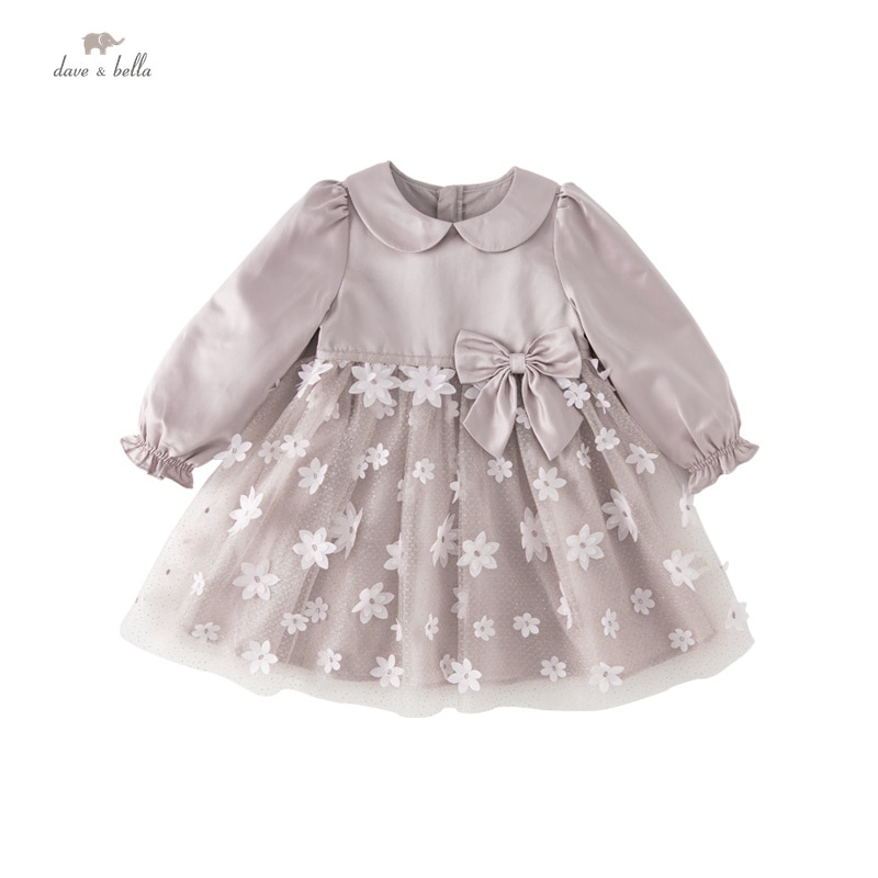 Dave Bella Girl's Dress Children's 2023 New Autumn Princess Dress Flower Charm Sweet Classy Noble Fashion Party Outdoo