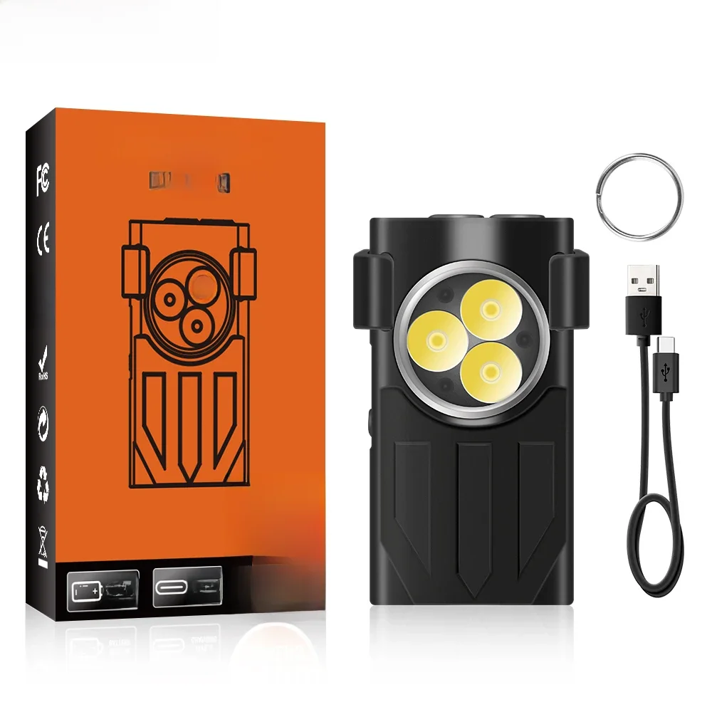 BORUiT V7 LED EDC Keychain Flashlight Type-C Rechargeable Portable Work Light Mini Torch with Clip