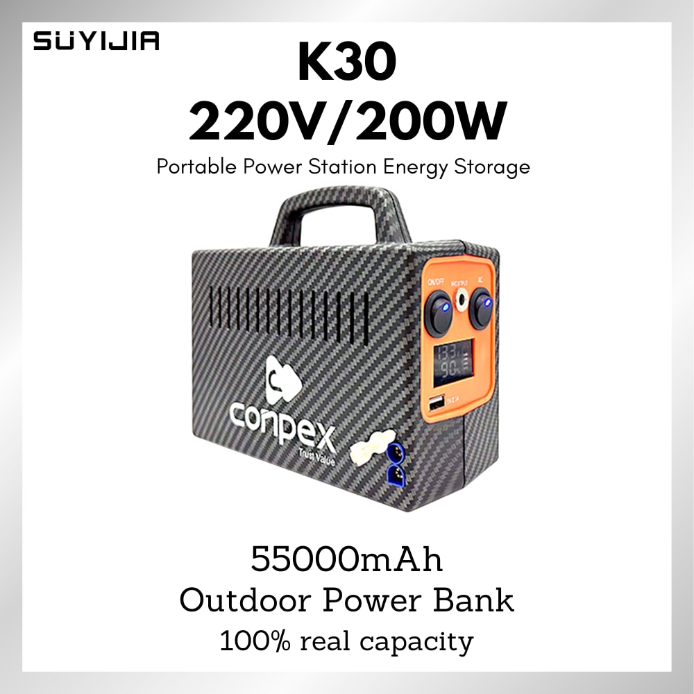 K30 55000mAh Portable Energy Storage 200Wh 3.2V LiFePO4 Mobile Power Supply for Phone Drone Laptop Camera Mini Fan Camping