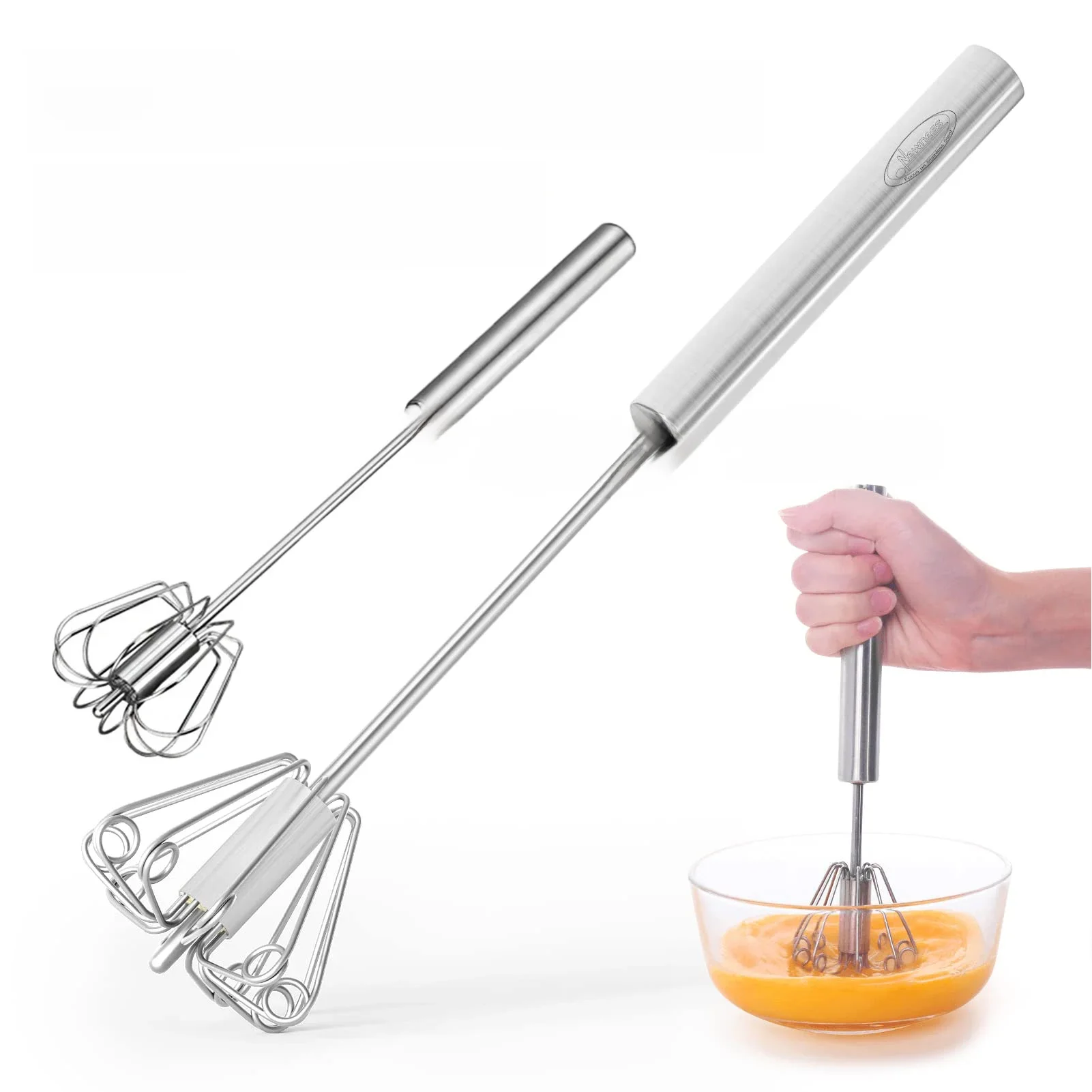 Semi Automatic Mixer Whisk Egg Beater Stainless Steel Manual Hand Mixer Self-Turning Cream Utensils